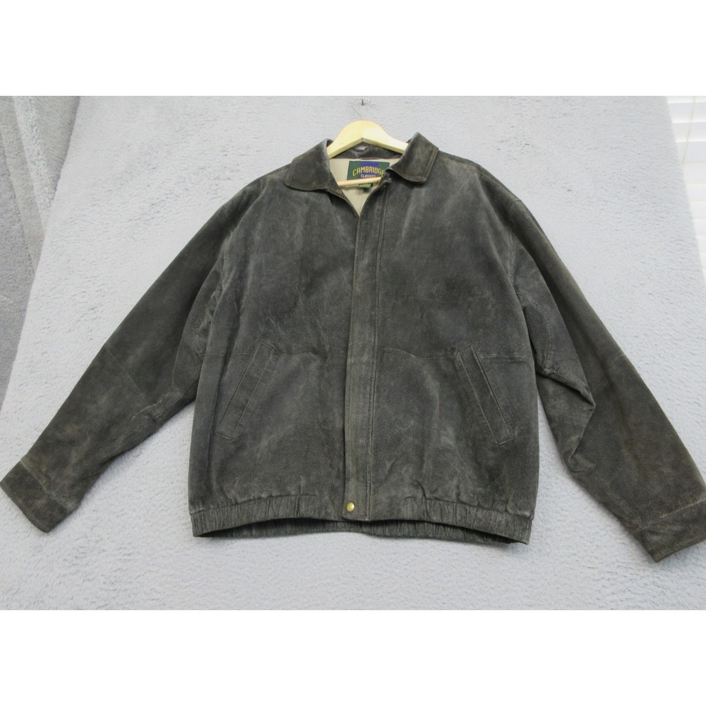 Vtg 90s Cambridge Classics Suede Bomber Jacket Men L Gray Streetwear Dark Grunge